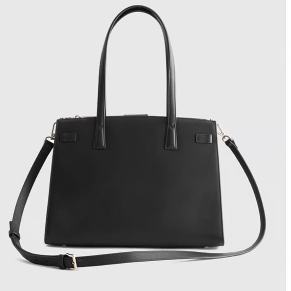 Italian Leather Small Triple Compartment Black Satchel